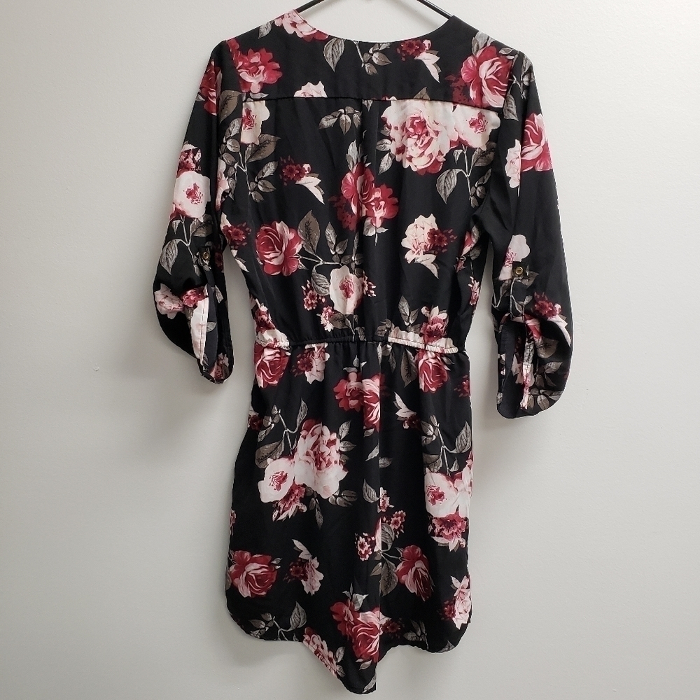 Justify Womens Black Floral Zipper Dress Size Medium - Picture 2 of 6